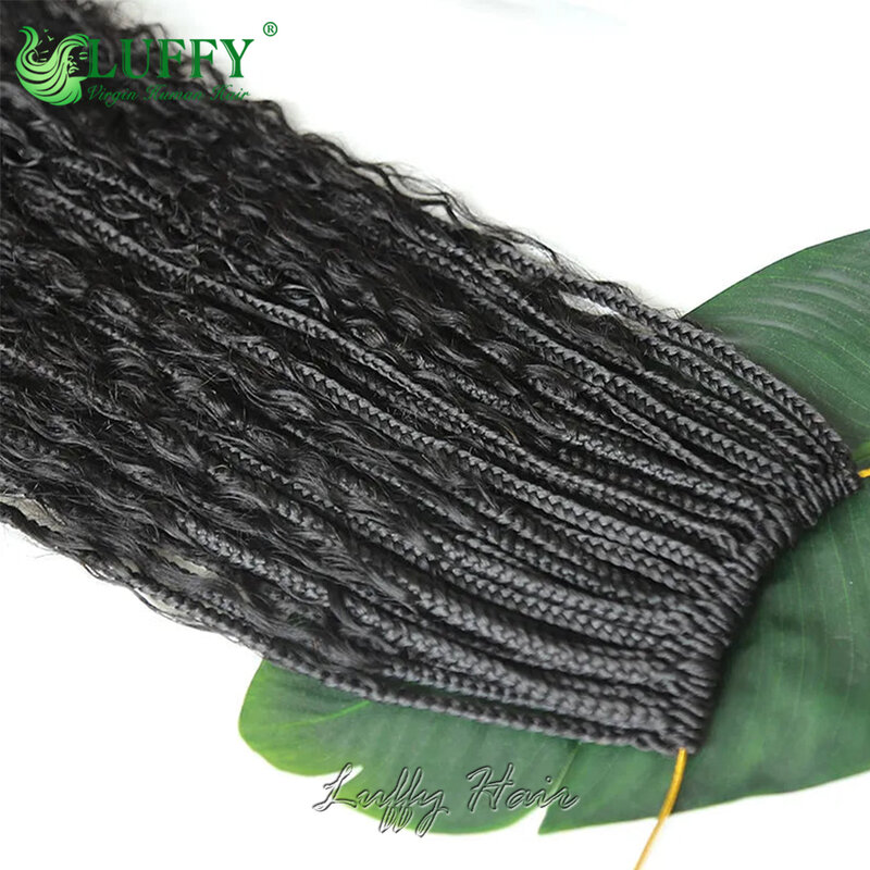 Rambut manusia Crochet Boho kotak kepang dengan rambut manusia ikal sintetis kepang dengan rambut manusia keriting mengepang ekstensi rambut