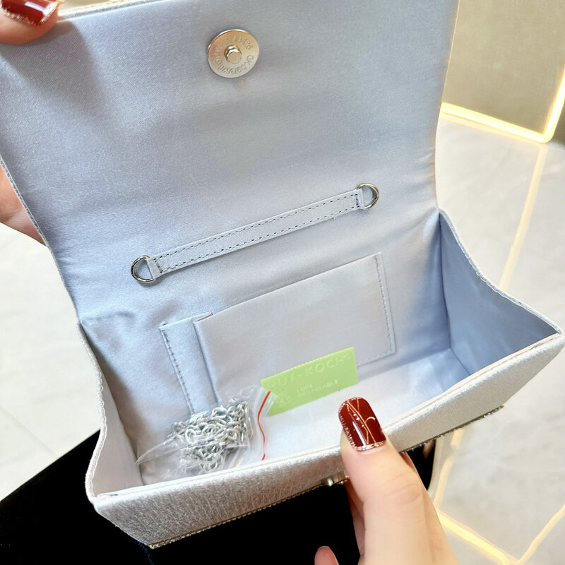 Tas tangan pesta mewah wanita, 2024 tren berlian pita rantai tas selempang gaya elegan tas malam desainer merek asli