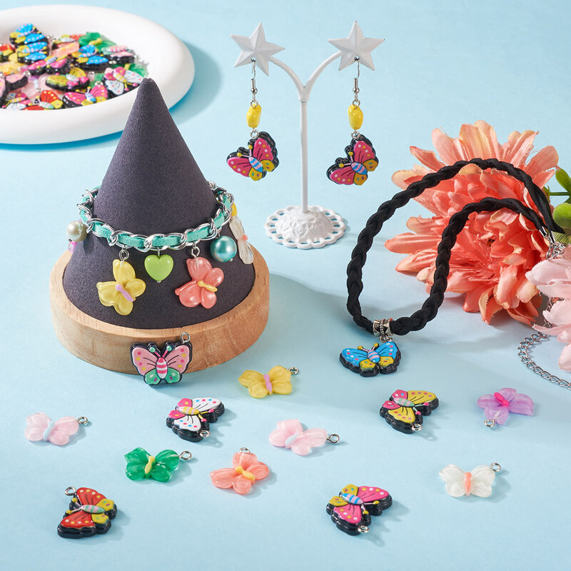 48 pezzi ciondoli a farfalla in resina ciondoli per bambini orecchini per bambini collana bracciale catena del telefono accessori per la creazione di regali per amici
