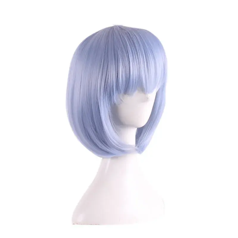 Peluca de pelo sintético de fibra resistente al calor para cosplay, pelo corto y liso de anime, color rosa y azul