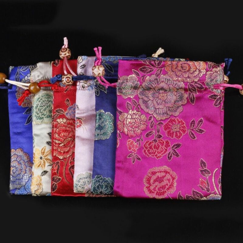 Chinese Style Retro Embroidery Flower Drawstring Sugar Bag Flower Handbag Gift Bag Ethnic Style Jewelry Storage Bag Coin Purse