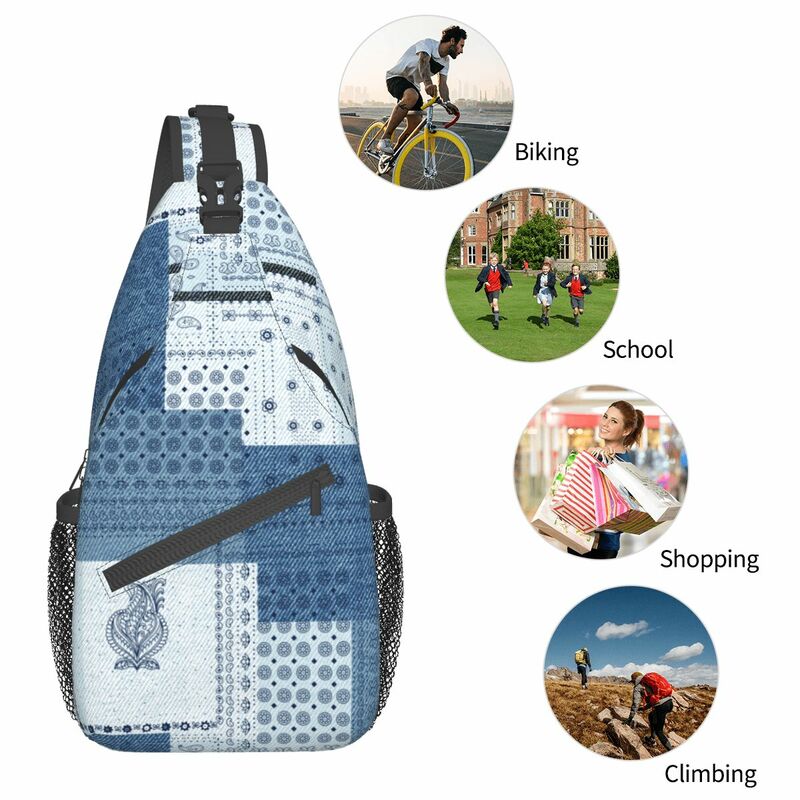 Denim Patchwork Paisley Sling Bags Chest Crossbody Shoulder Sling Backpack Outdoor escursionismo Daypacks Pattern Bag