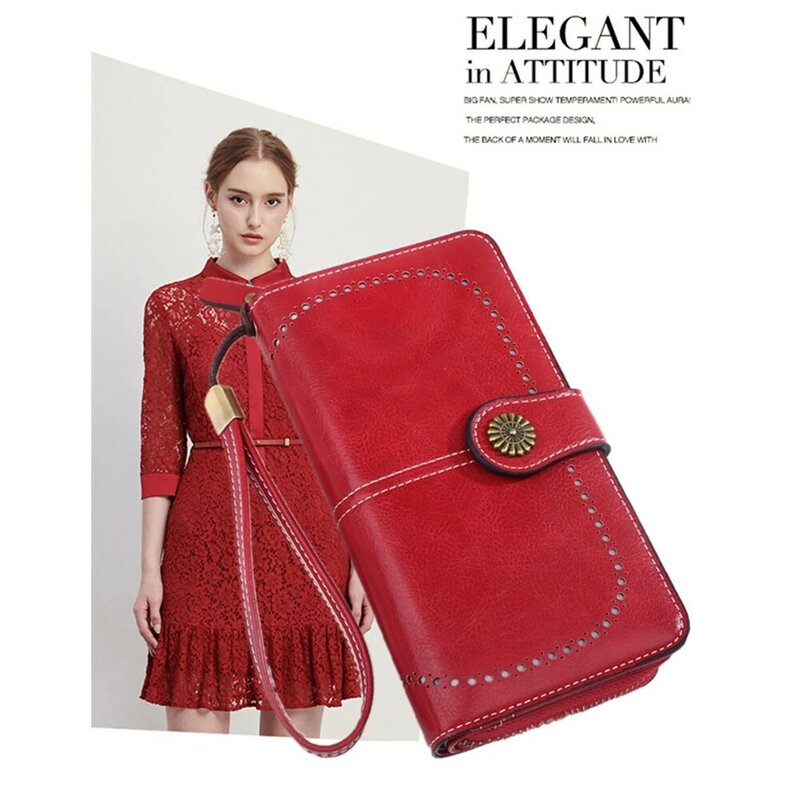 Skin Leather Women's Long Wallet Hollow Out Buckle Wallets Credit Card Clutch Purse Card Bag Luxury Clutch Purses
