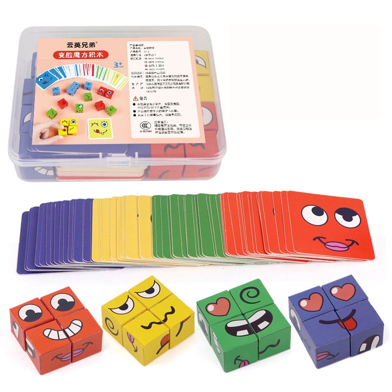 Kinderen Gezicht Verandering Uitdrukking Puzzel Bouwstenen Montessori Kubus Tafelspel Speelgoed Vroeg Educatief Speelgoed Voor Kinderen Geschenken