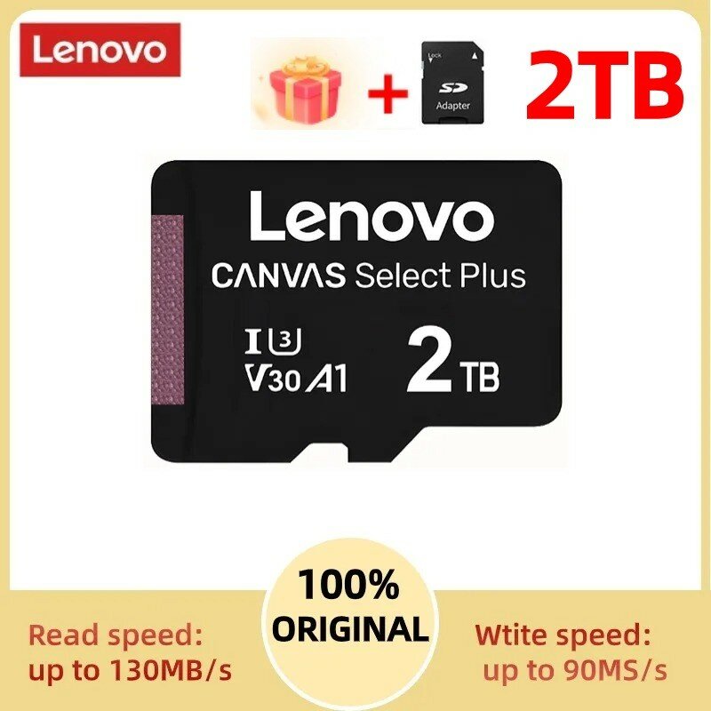 Lenovo-Cartões de Memória Flash para Smartphone Drone, Micro Cartão, TF Cartão, Velocidade de Gravação até 100 mbps, 2TB, 1TB, 128GB