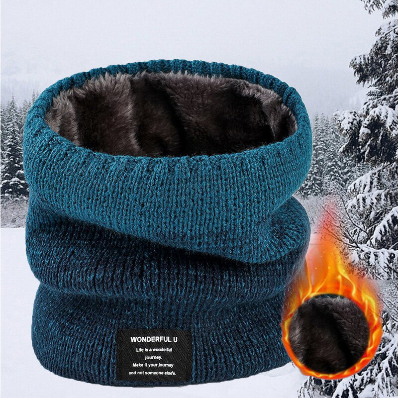 Winter Scarf for Men Fleece Ring Bandana Knitted Warm Solid Scarf Women Neck Warmer Thick Cashmere Hot Handkerchief Ski Mask