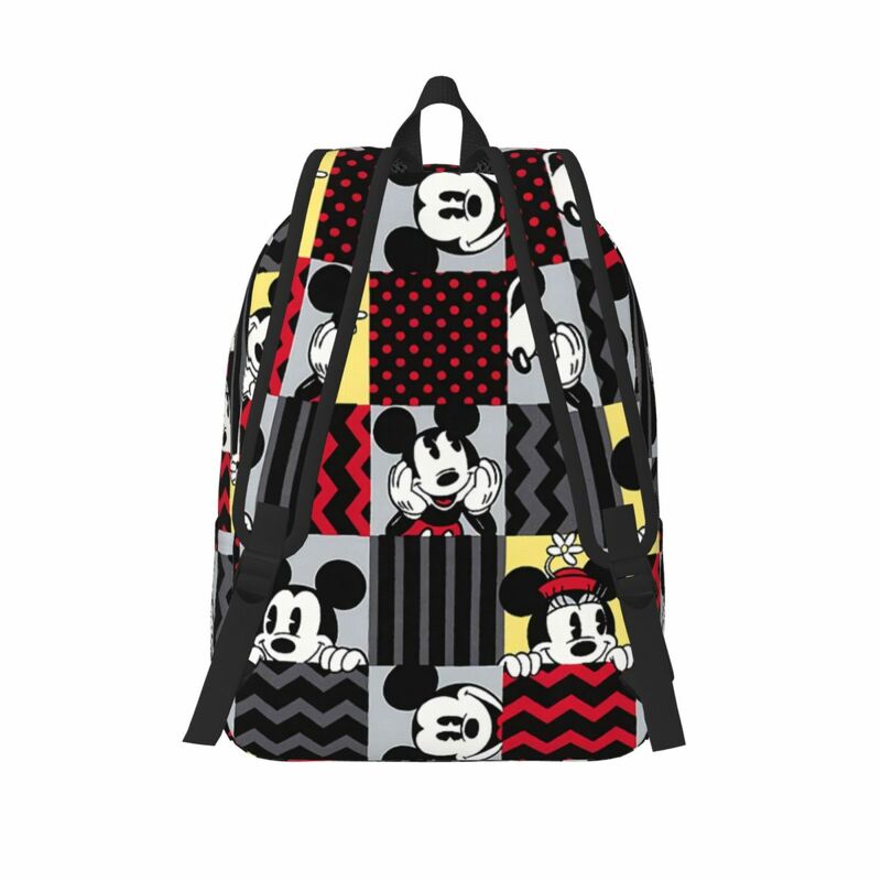 맞춤형 미키 마우스 만화 콜라주 캔버스 백팩, 남녀 학교 대학생 책가방, 15 인치 노트북 가방