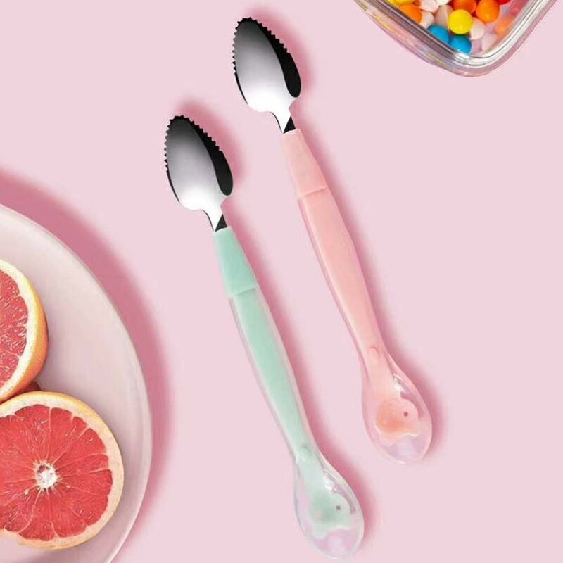 Candy colors Cute Silica gel Stainless Steel Cartoon Double Headed Baby Utensils Infants Feeding Gadgets Fruit Scraping Spoon