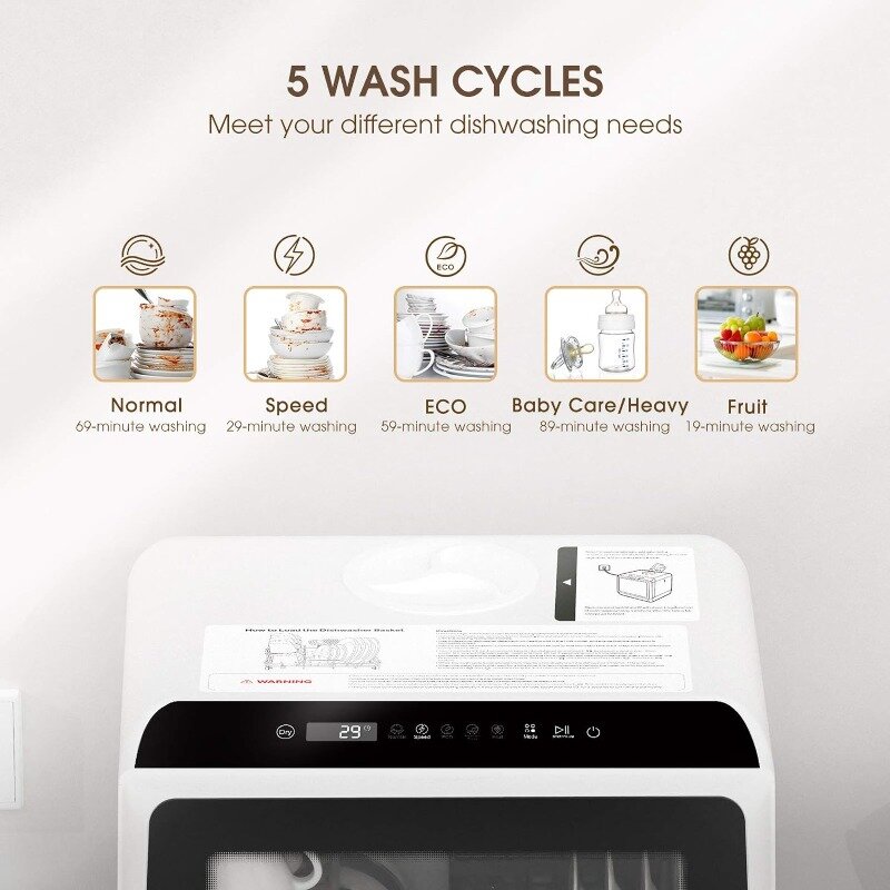 多機能ポータブル食器洗い機,5 l,水タンク,インレットホース,5つのプログラム