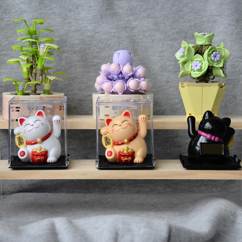 Maneki Neko kucing keberuntungan isi daya surya, kucing keberuntungan Tiongkok, dekorasi patung kucing keberuntungan melambai tangan untuk dekorasi rumah