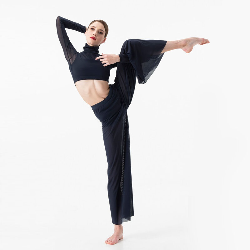 Setelan pakaian dansa wanita, atasan celana panjang jala latihan tari Lyrical kontemporer klasik Modern
