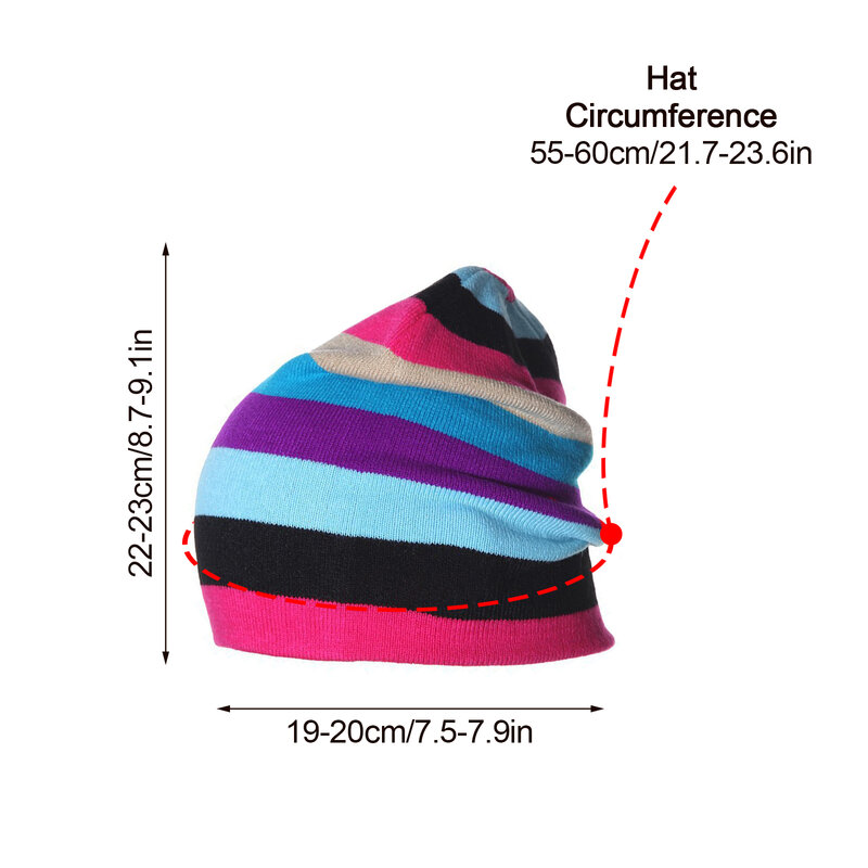 Topi Musim Gugur Wanita Hangat Topi Musim Gugur Topi Bergaris Pelangi Rajutan Topi Beanie Wanita Lembut Topi Hangat Nyaman untuk Uniseks
