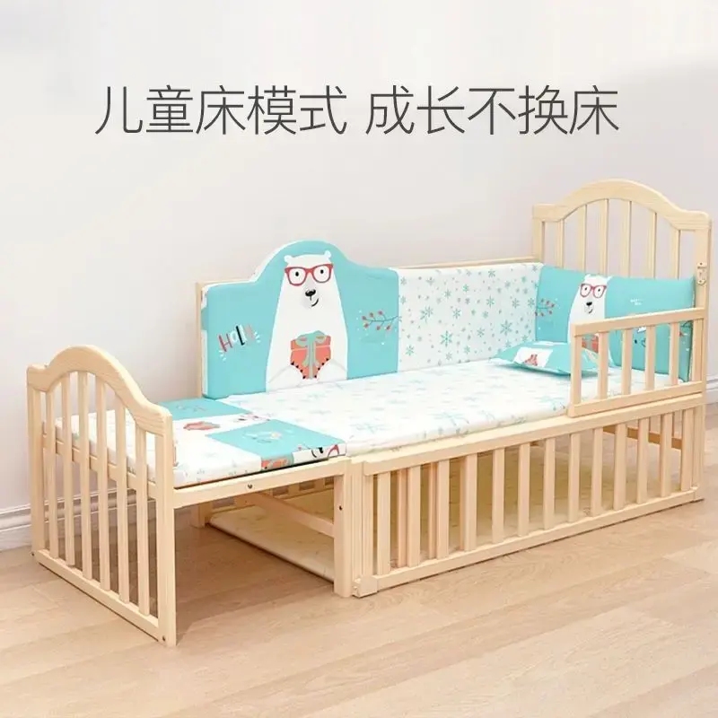 Baby Crib Splicing Large Bed Solid Wood Unpainted Multifunctional Bb Cradle Bed Baby Crib Movable Baby Crib