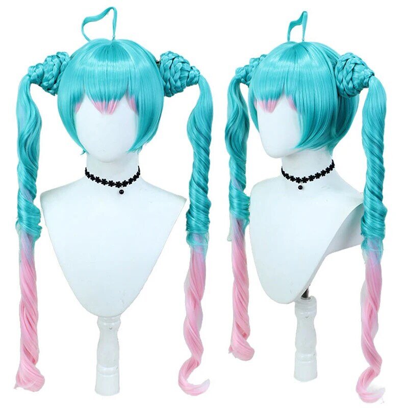 Anime VOCALOID Cosplay Wig Adult Women Lolita Blue Pink Gradient Styling Hair Heat Resistant Synthetic Wigs Cap Halloween Prop