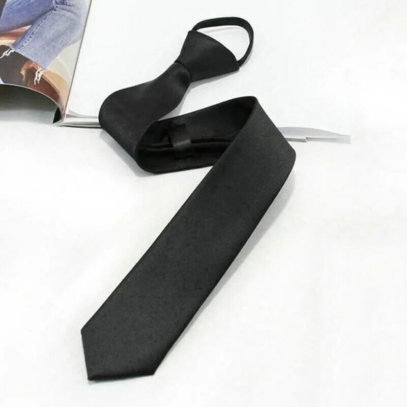 Bez grudek czarny krawat casualowa koreańska wersja formalna biznesowa męska zapinana na suwak leniwy człowiek krawat w jednolitym kolorze do akcesoria dla mężczyzn pracy