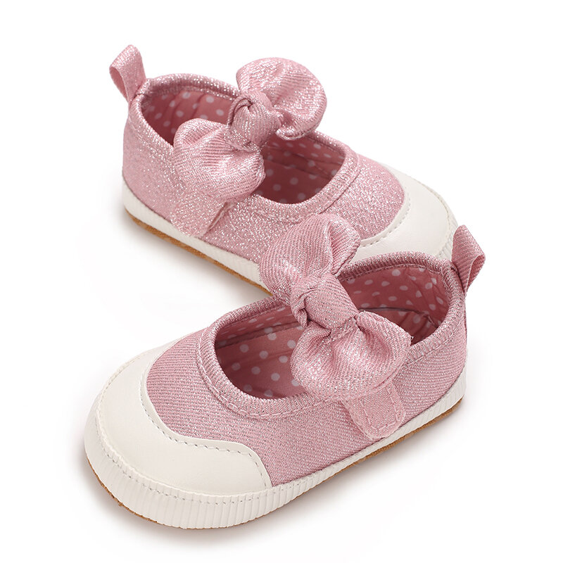 รองเท้าเจ้าหญิงมีโบว์สำหรับฤดูร้อน, รองเท้าผ้านุ่มกันลื่นระบายอากาศได้ดีสำหรับรองเท้าหัดเดินทารกและทารกแรกเกิด0-18เดือน