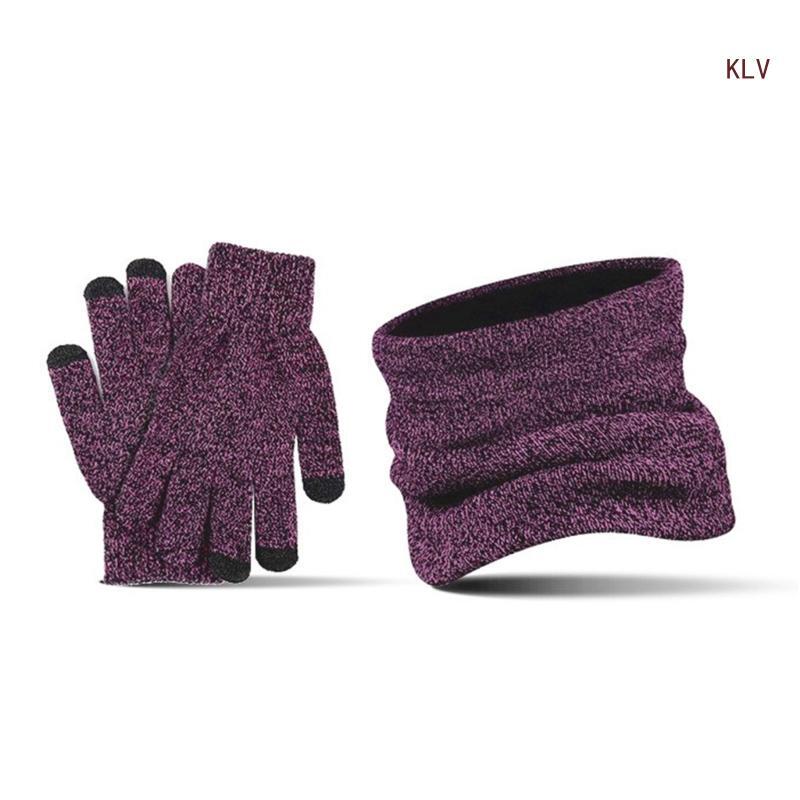 Unisex ถักหมวกผ้าพันคอถุงมือชุดสำหรับฤดูหนาวผ้าพันคอลื่นถุงมือหมวกอบอุ่นผ้าพันคอถุงมือ Combo สีทึบ 6XDA