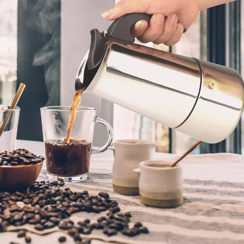 MOKA เครื่องทำกาแฟ Expresso 4/6ถ้วย304เครื่องชงกาแฟสแตนเลสเครื่องชงกาแฟ Moka หม้อหม้อต้มเครื่องชงกาแฟน้ำพุร้อน