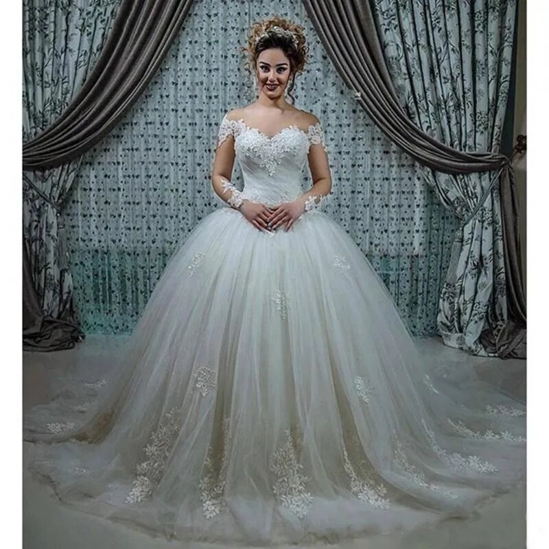 Бальное платье принцессы в стиле бохо, кружевное свадебное платье-трапеция с открытыми плечами и аппликацией, Тюлевое платье для свадебной вечеринки