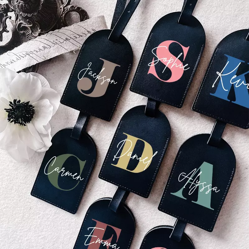 Personalised Initial with Name Monogram Luggage Tag PU Leather for Suitcase Baggage Handbag Tags Travel Bag Label Tag Best Gift