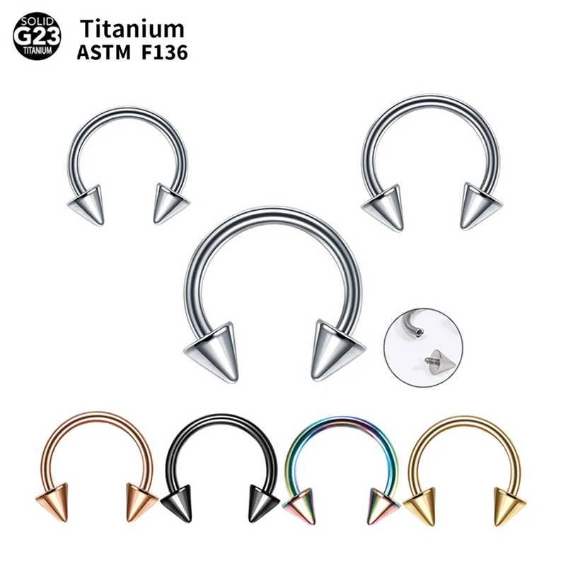 1pc Titanium Spike Horseshoe Rings Piercings External & Internal Thread Nose Rings Hoop Septum Earring Piercing Body Jewelry