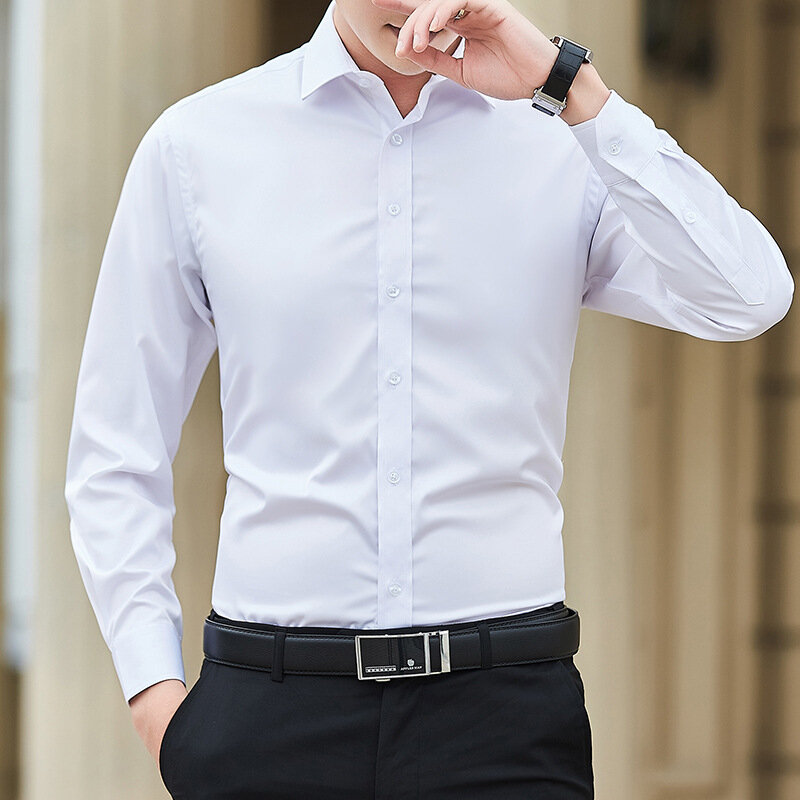 Nuovo Plus Size 6XL 7XL 8XL uomo tinta unita camicia da lavoro moda classica Basic Casual Slim bianca camicia a maniche lunghe vestiti di marca