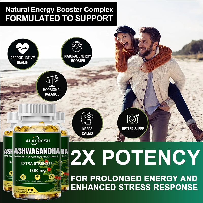Alxfresh капсулы с экстрактом корня Ashwagandha 1800 мг для природного настроения, стресса, фокуса, мозга, энергии, поддержки здоровья сна
