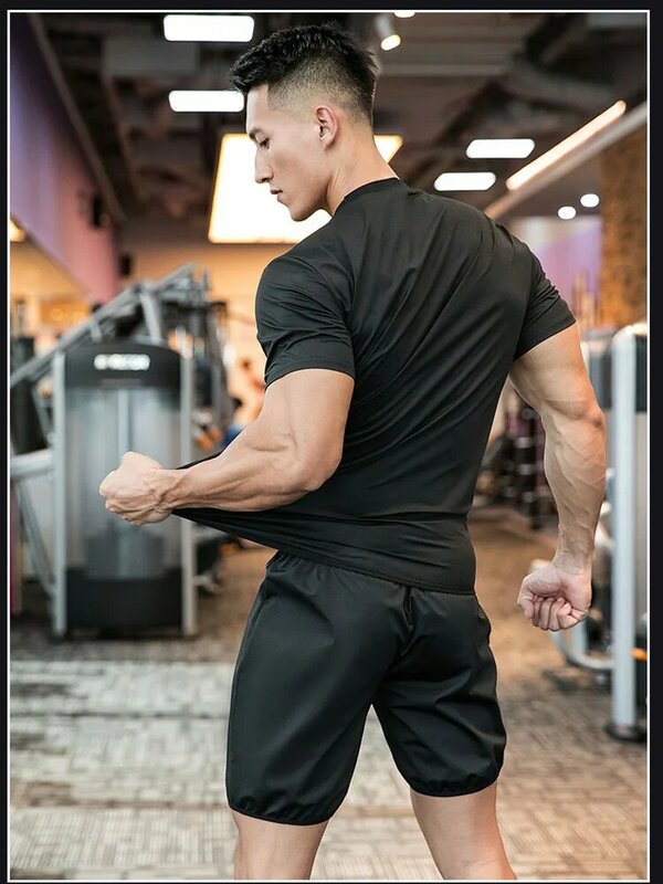 Men Sauna Shirt Short Sleeve Sweat Suit Slimming Vest Workout Tank Top Waist Trainer Shaper Gym Exercise Jacket
