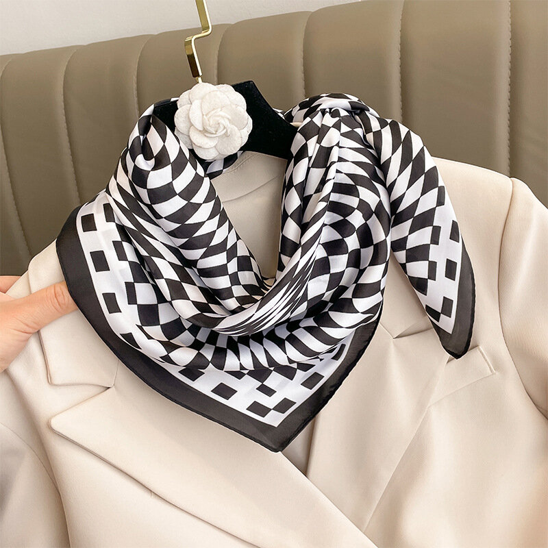 Роскошная шелковая шаль, квадратный шарф для женщин, модный шейный платок, 2023, женские повязки для волос, ленточная повязка на голову, бандана