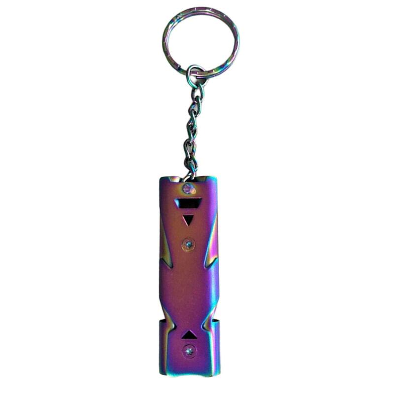 Aço inoxidável exterior Survival Apito com Keychain, colorido, 2X