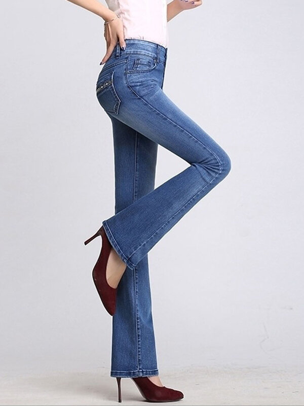 Vintage skinny cintura alta flare jeans para mulheres, streetwear, calças jeans, slim, oversize, estiramento, coreano, primavera, outono, Kot, novo, 4XL