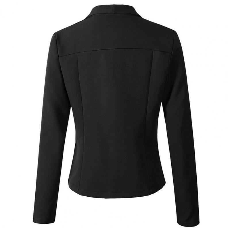 Basic Stylish Slim Fit Pak Jas Voor Zakelijk Kantoor Revers Vest Met Lange Mouwen Effen Kleur Voor Lente Herfst Dames