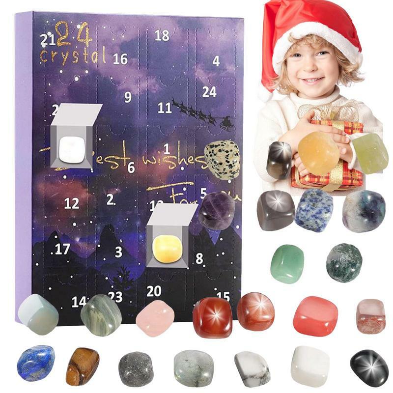 Calendario de Adviento de cristal para decoración del hogar, colección de piedras preciosas festivas de 24 días, juguete de rocas, minerales, fósiles, Navidad, 2023