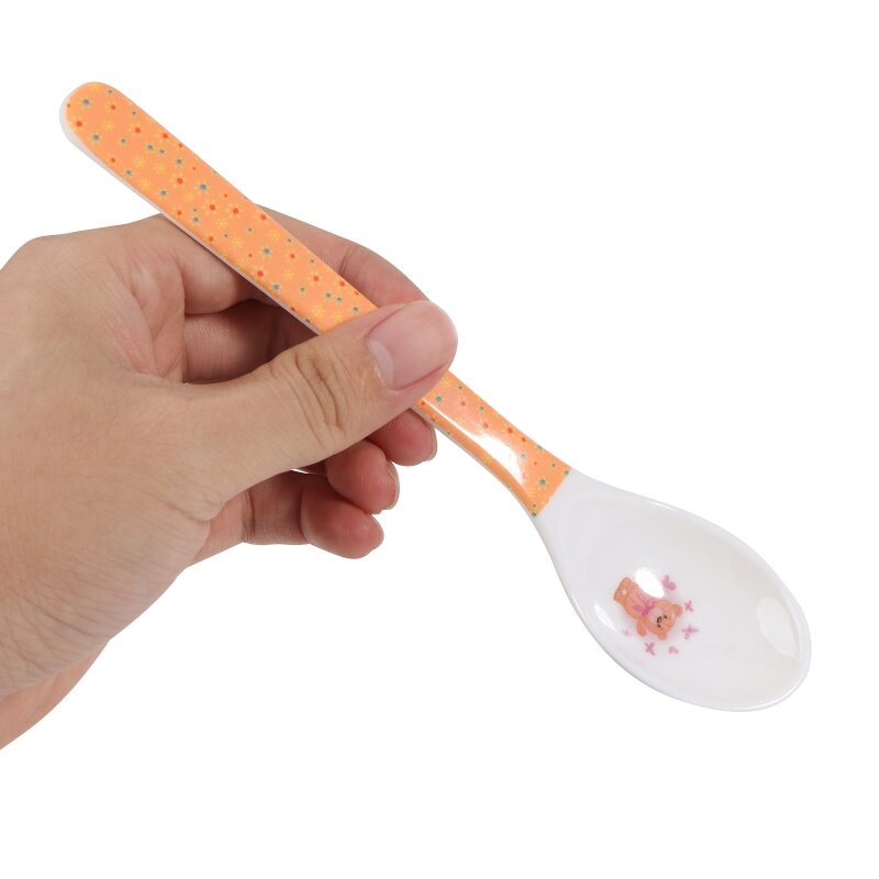 Cuchara alimentación para niños y bebés con estampado dibujos animados plástico seguro, cuchara larga para sopa