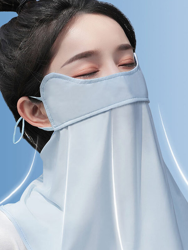 Mascarilla facial desmontable UPF50 + para mujer, máscara de protección solar sin huellas, de seda de hielo, Anti ultravioleta, transpirable, delgada, para verano
