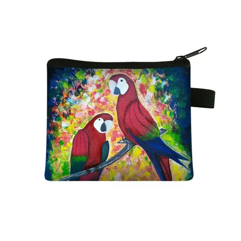 Simpatico uccello pappagallo stampa portamonete Kawaii ragazze portafoglio portachiavi carta di credito porta soldi borsa tela ragazzi borsa piccole borse portamonete
