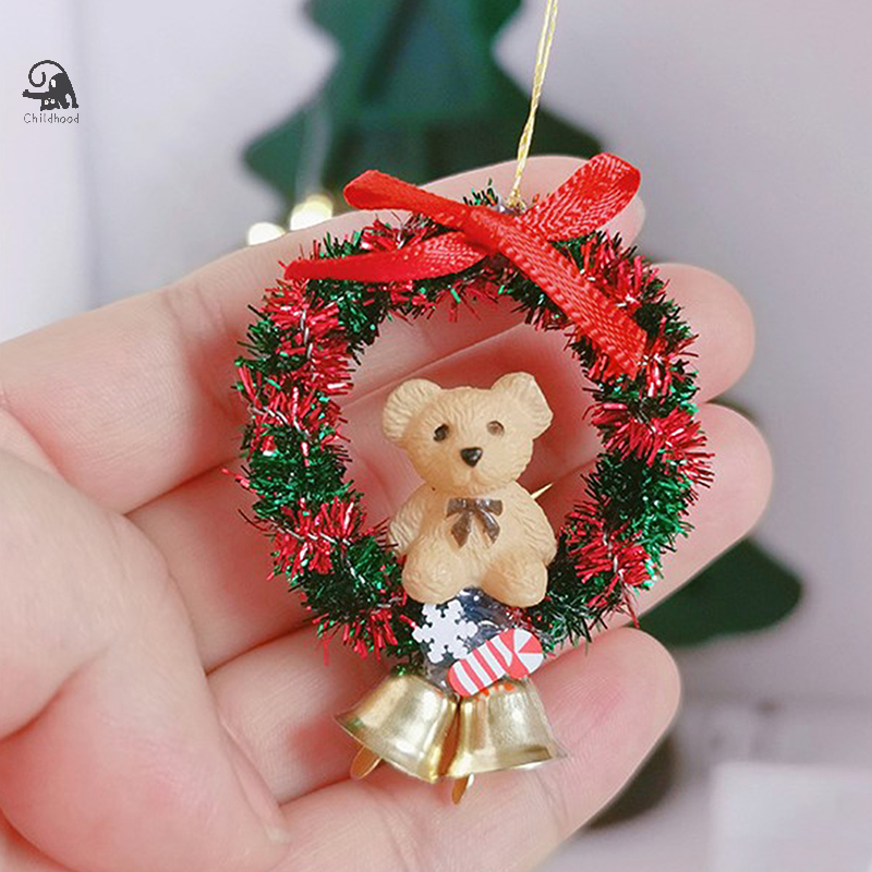 Christmas Wreath Mini House Hanging Ring Dollhouse Simulated Garland Cloth Toy Bow Miniature Small Bell Dollhouse Accessories