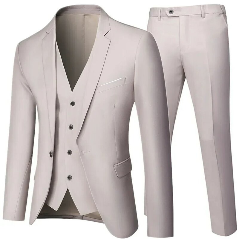 Business Suit Jacket Coat Blazers Trousers Waistcoat Men Wedding Three Pieces Pants Vest Large Size Professional Dress 3 Pcs Set