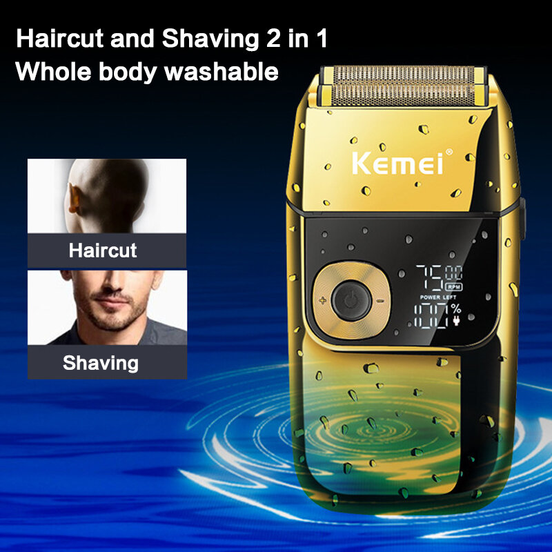 Kemei-Aparador de barba sem fio elétrico para homens, display LCD, navalha original, USB, carregamento rápido, aparador de cabelo