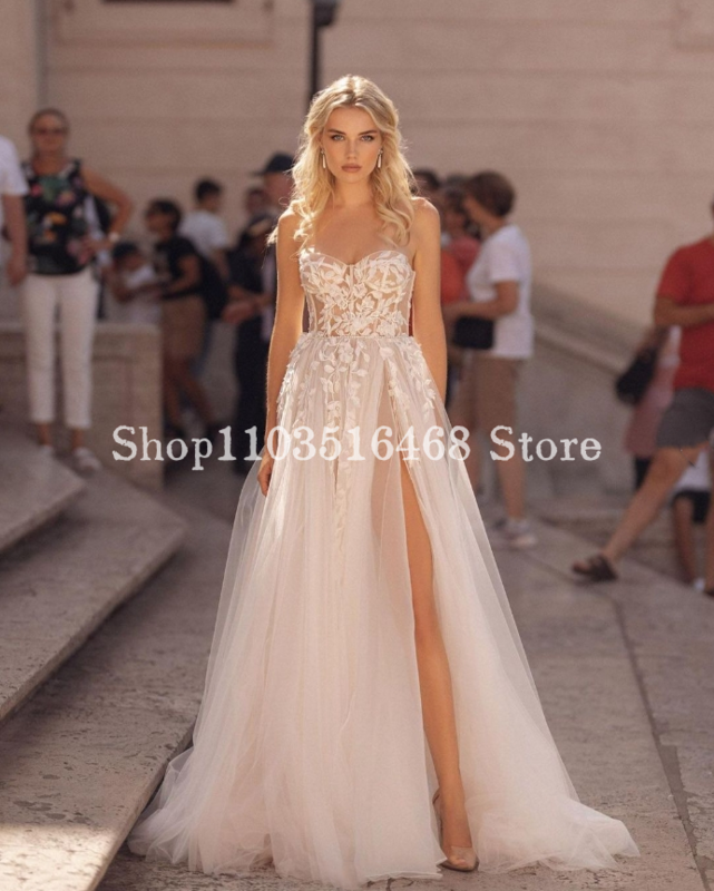 Elegant Sheath Wedding Dress 2024 Luxury White Sweetheart Neck Applique A Line Sexy Split Formal Wedding Vestidos De Fiesta