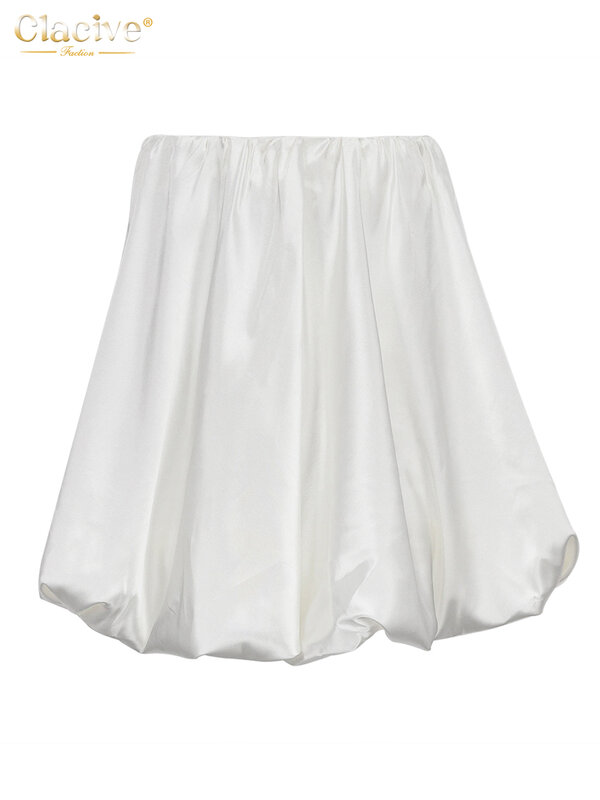 Clacive Casual Beige Satin Women'S Skirt Elegant High Waist Mini Skirts Fashion Slik Pleated Faldas Skirt Female Clothing 2023