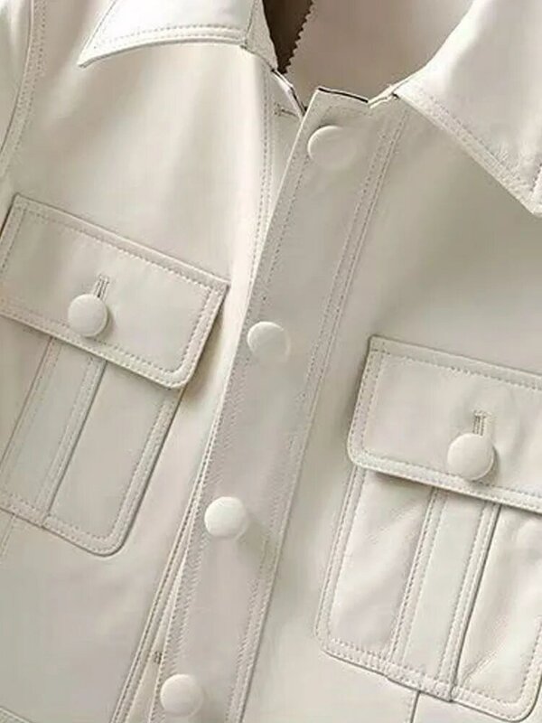 Jaqueta de couro feminino em plutônio casaco de lapela blusa de manga comprida cardigã curto, roupas legais, nova moda, outono e primavera, 2023