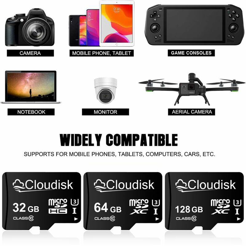 كلوديسك-بطاقة ذاكرة مايكرو SD مع محول القراءة SD ، C10 A1 TF MicroSD ، C10 ، هدايا مجانية ، 10 عبوات ، 128 جيجابايت ، 64 جيجابايت ، 32 جيجابايت ، 16 جيجابايت ، 8 جيجابايت