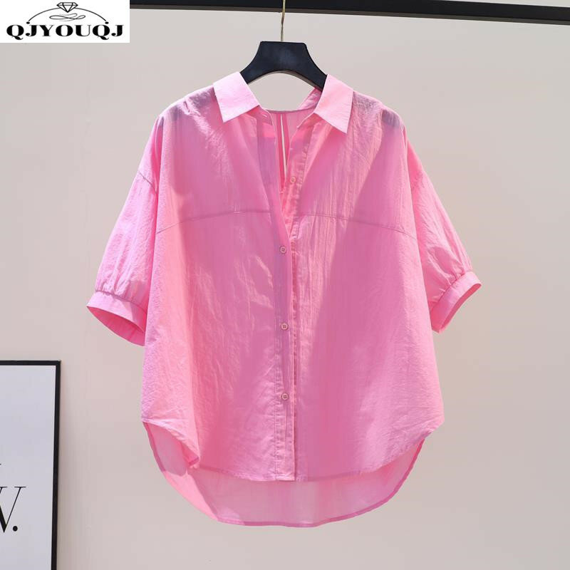 100% Pure Cotton Shirt Women's Short Sleeved 2024 Summer New Korean Version Loose and Slimming Lazy Design and Age Reducing Top