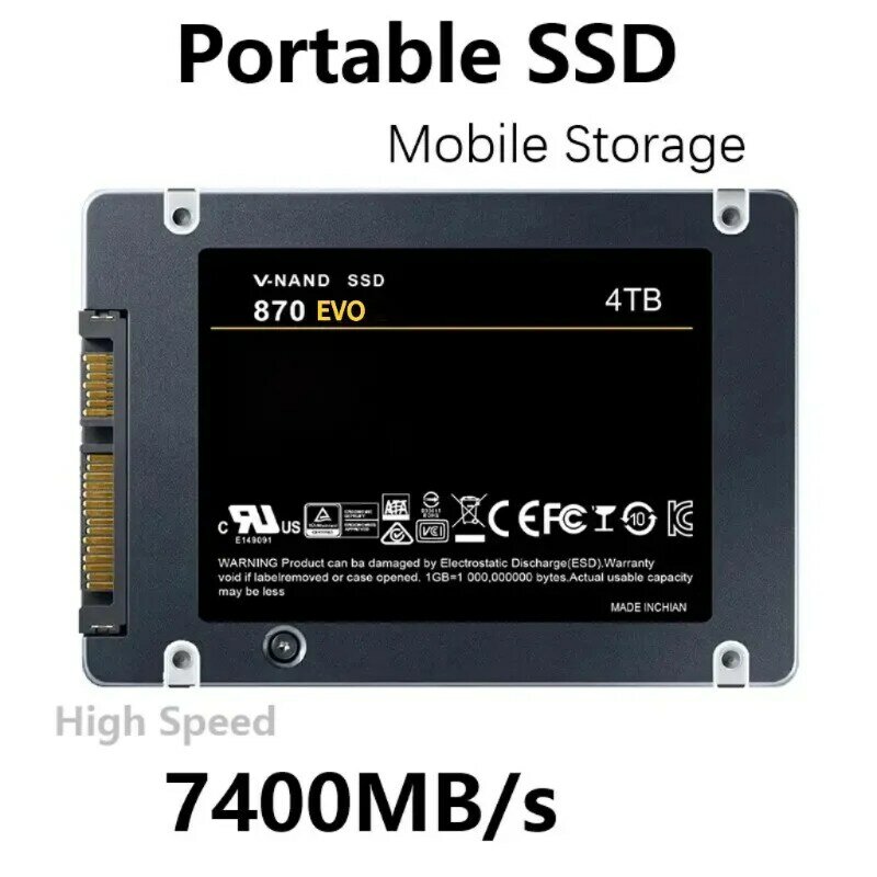 Hard Disk eksternal SSD 4TB, Hard Disk eksternal SSD 4TB untuk Laptop, Hard Drive Internal portabel, Sata3 antarmuka kecepatan tinggi, Solid State Drive eksternal untuk Laptop