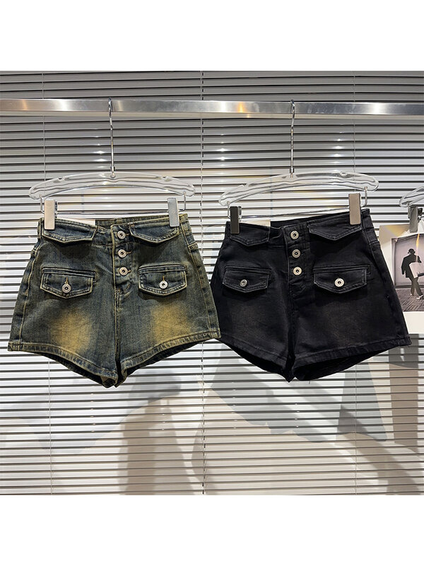 Donne Gyaru 2000s estetico americano Vintage Jean Shorts vita bassa Denim Hot Pants Y2k Streetwear Harajuku Fashion Kpop Chic Tid