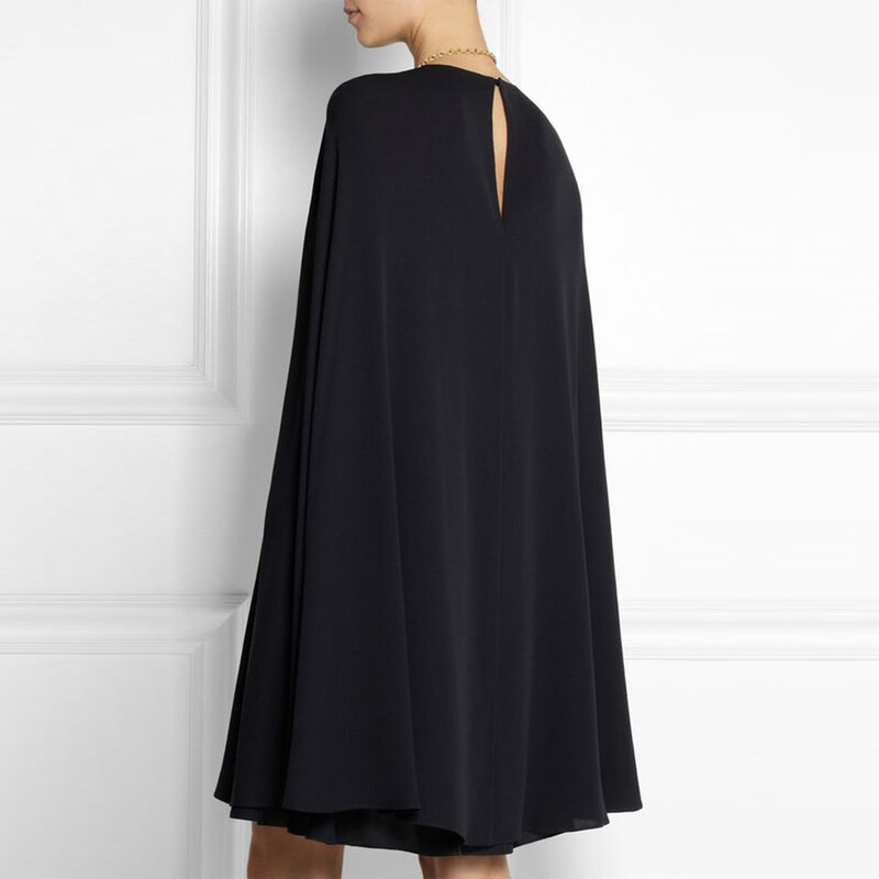 Yeezzi Female Fashion Elegant Black Dress Traf Vintage Cape-Style Round-Neck Party Evening Mini Dresses For Women 2023 New