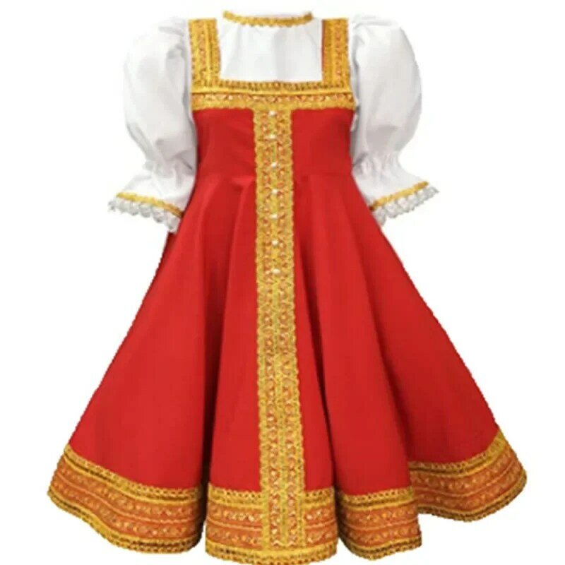 Disfraz de niña de baile ruso, vestido de fantasía folclórico de sarafán rojo, ropa tradicional rusa para niños