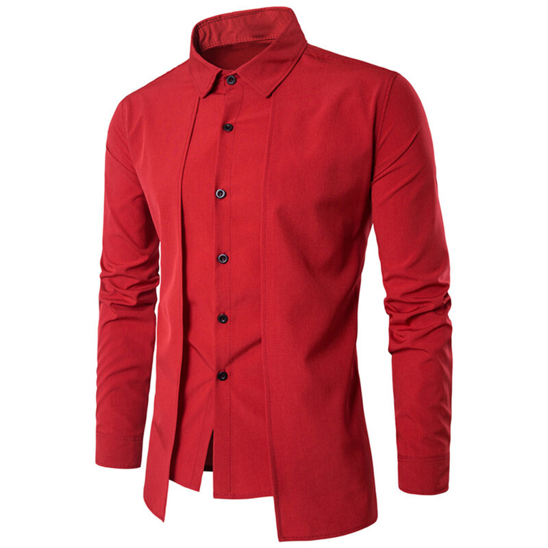 Spring Autumn Men's Casual Double Placket Shirts Buttons Lapel Collar Long Sleeve Business Dress Shirt Blouse Man Tops