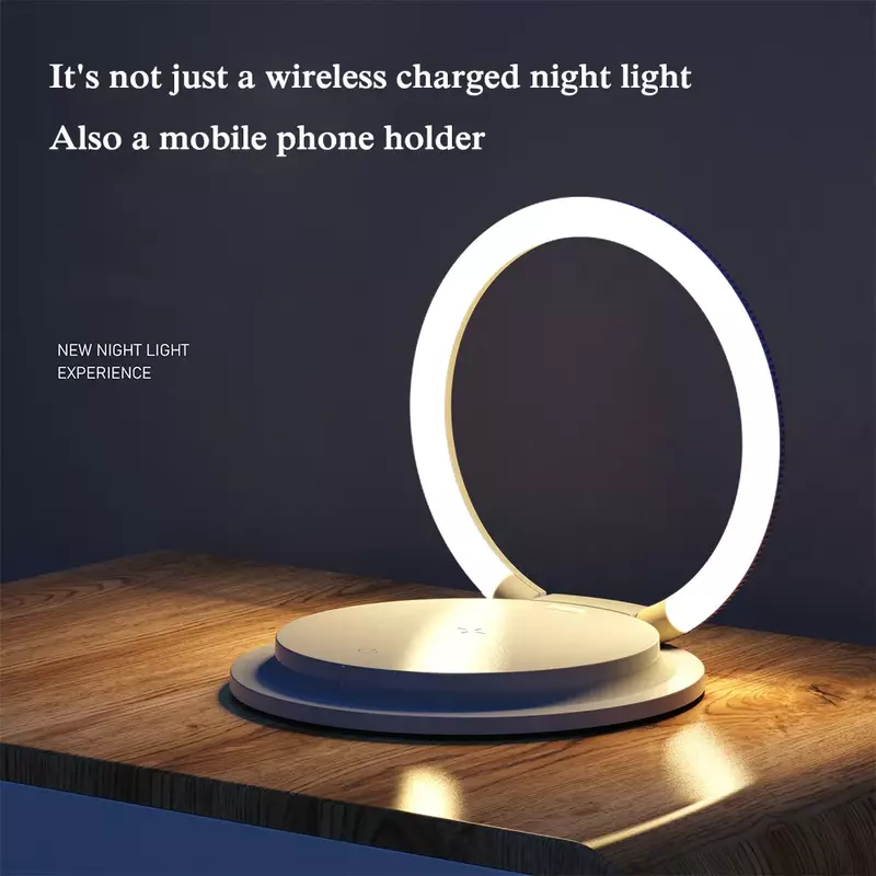 15W Wireless Charging LED Night Light 3 Modes  Collapsible Bedside Lamp Table Light Portable Phone Holder Floodlight